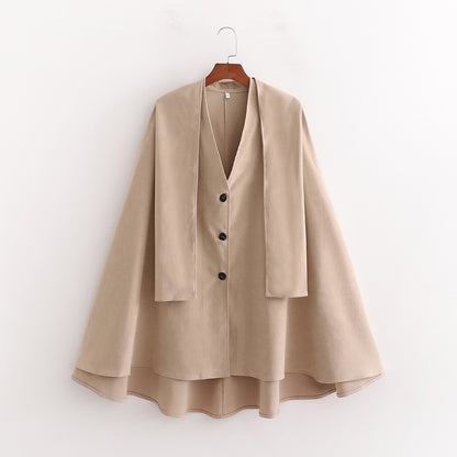 Single-breasted V-neck Cloak Capes Outerwear