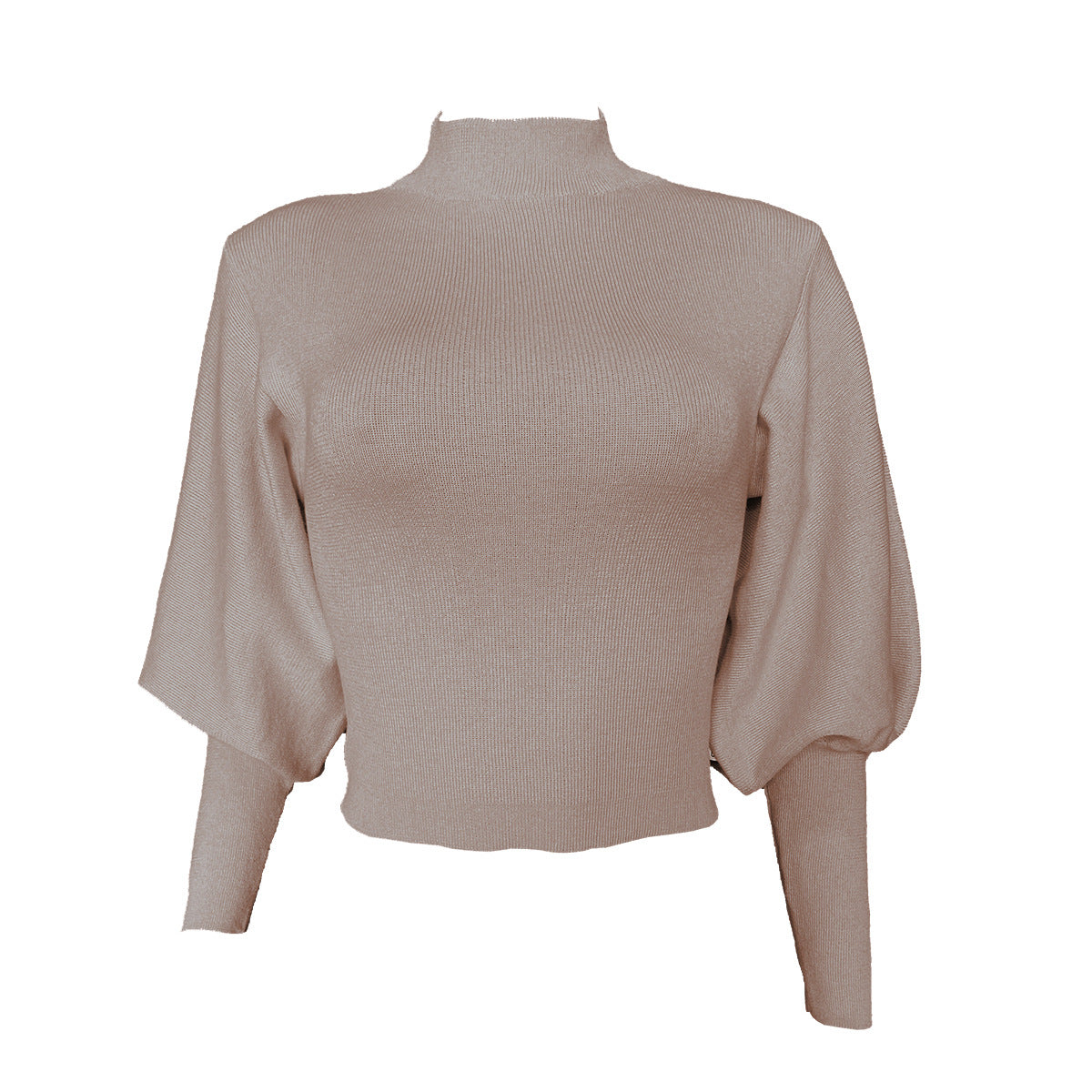 High Collar Knit Lantern Sleeve Sweaters