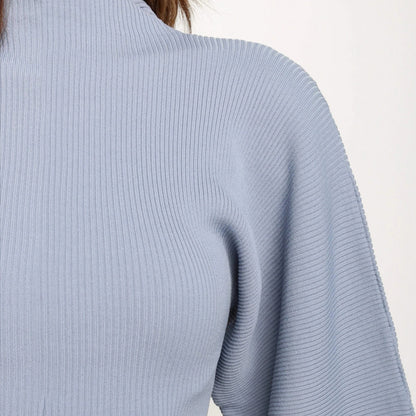 High Collar Knit Lantern Sleeve Sweaters