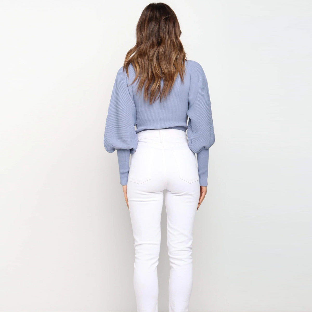 High Collar Knit Lantern Sleeve Sweaters