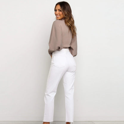 High Collar Knit Lantern Sleeve Sweaters
