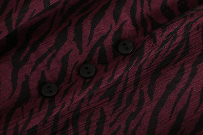 Lace-up Splicing Button Animal Pattern Floral Printed Mini Dress