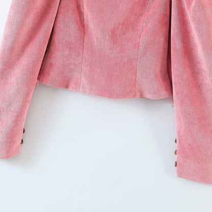 Corduroy Square Collar Puff Bubble Sleeve Shirt Crop Tops