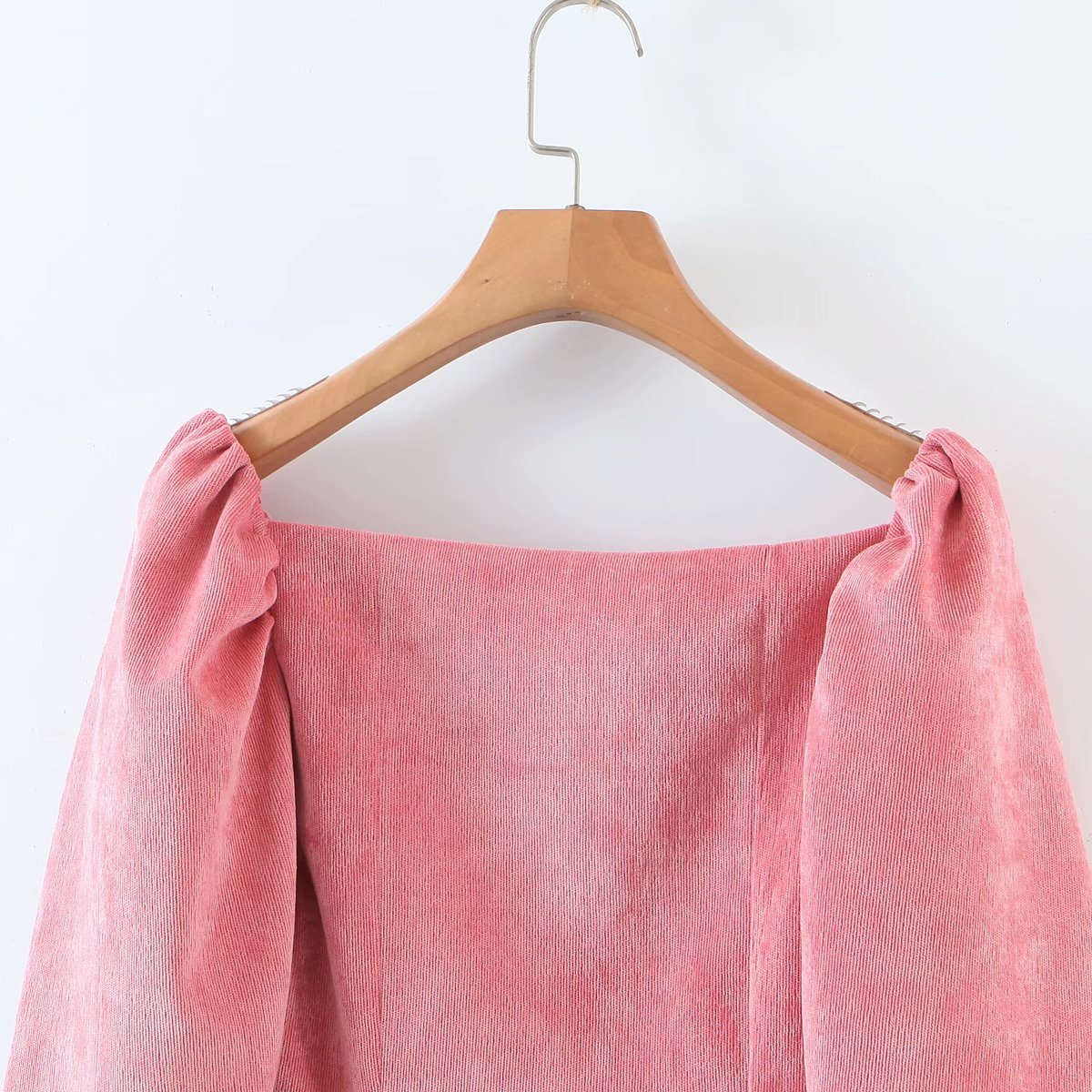 Corduroy Square Collar Puff Bubble Sleeve Shirt Crop Tops