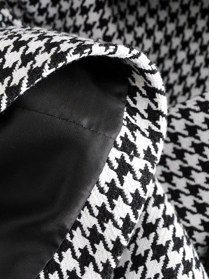 Houndstooth Button Lapel Belt Blazers Splicing Outerwear
