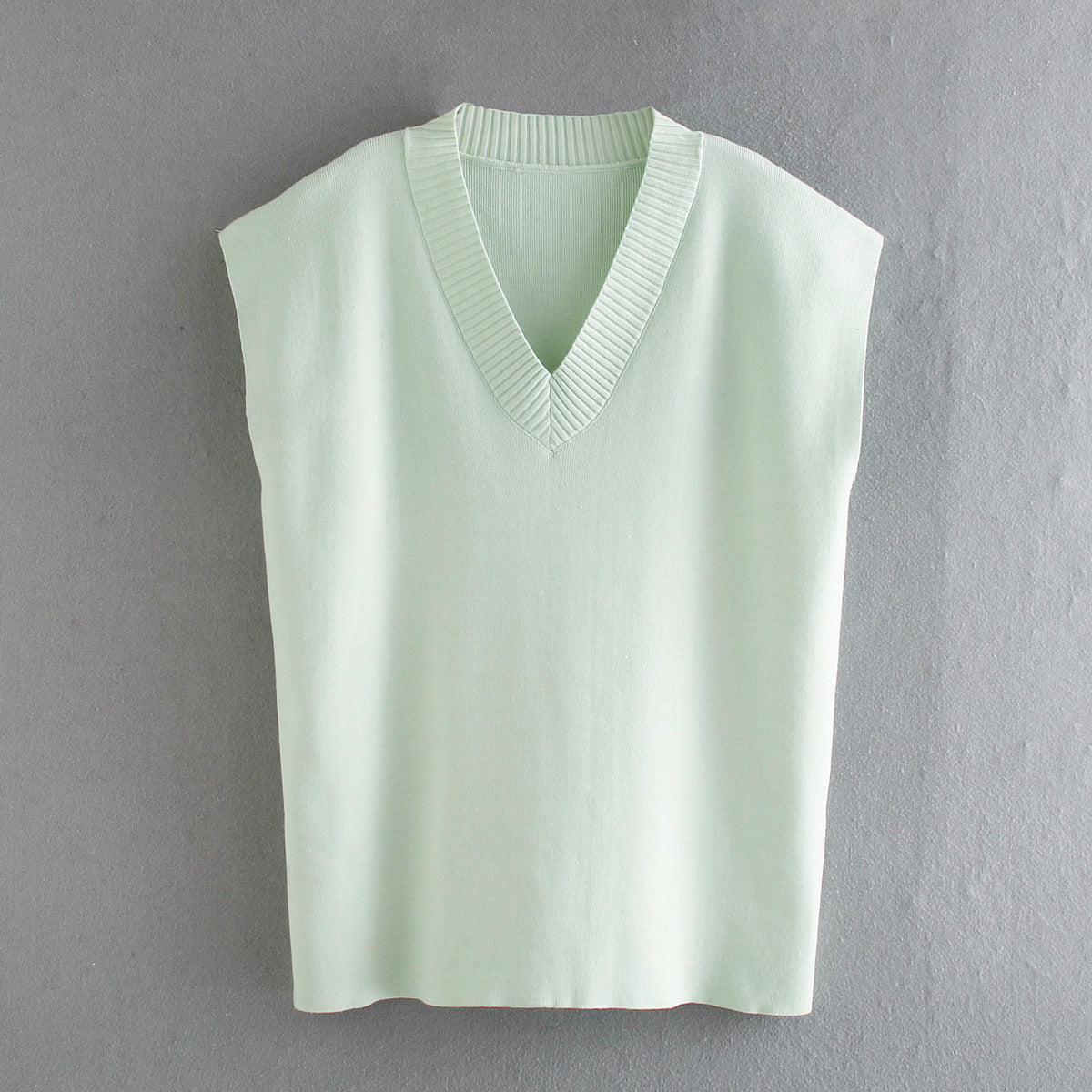V-neck Slit Knit Splicing Vest Sweater