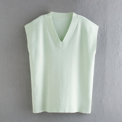 V-neck Slit Knit Splicing Vest Sweater