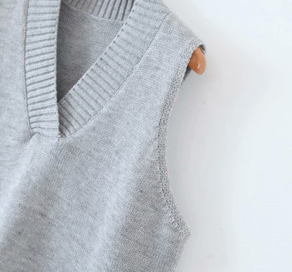 V-neck Irregular Hem Splicing Knit Vest Sweaters
