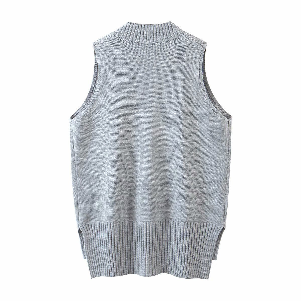 V-neck Irregular Hem Splicing Knit Vest Sweaters