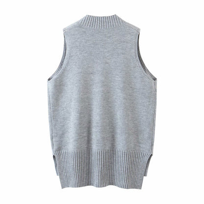 V-neck Irregular Hem Splicing Knit Vest Sweaters