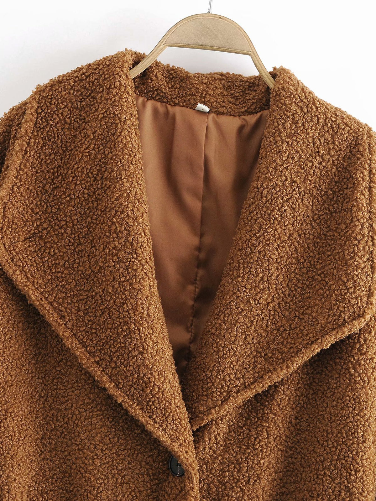 Plush Button Lapel Collar Jacket Coat Outerwear