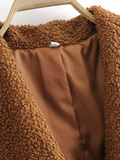 Plush Button Lapel Collar Jacket Coat Outerwear