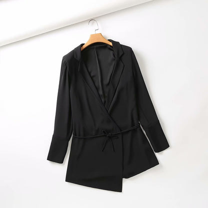 V-neck Pile Collar Lace-up Blazer Mini Dresses