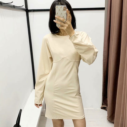 Round Neck Splicing Bodycon Mini Dress