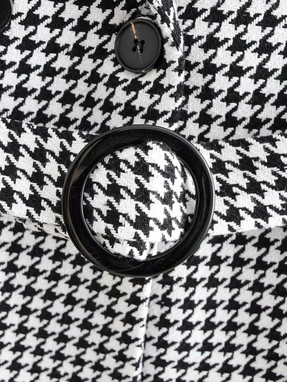 Houndstooth Button Lapel Belt Blazers Splicing Outerwear