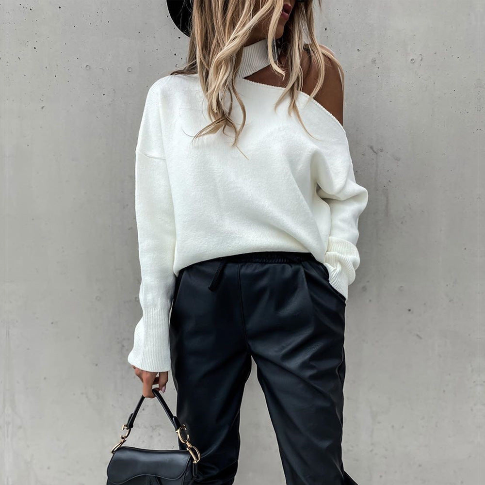 Loose Irregular Halter One Shoulder Sweaters