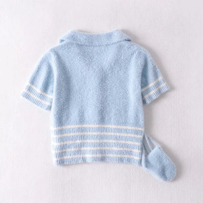 Pile Collar Knit Single-breasted Pocket Mohair Sweater Cardigan