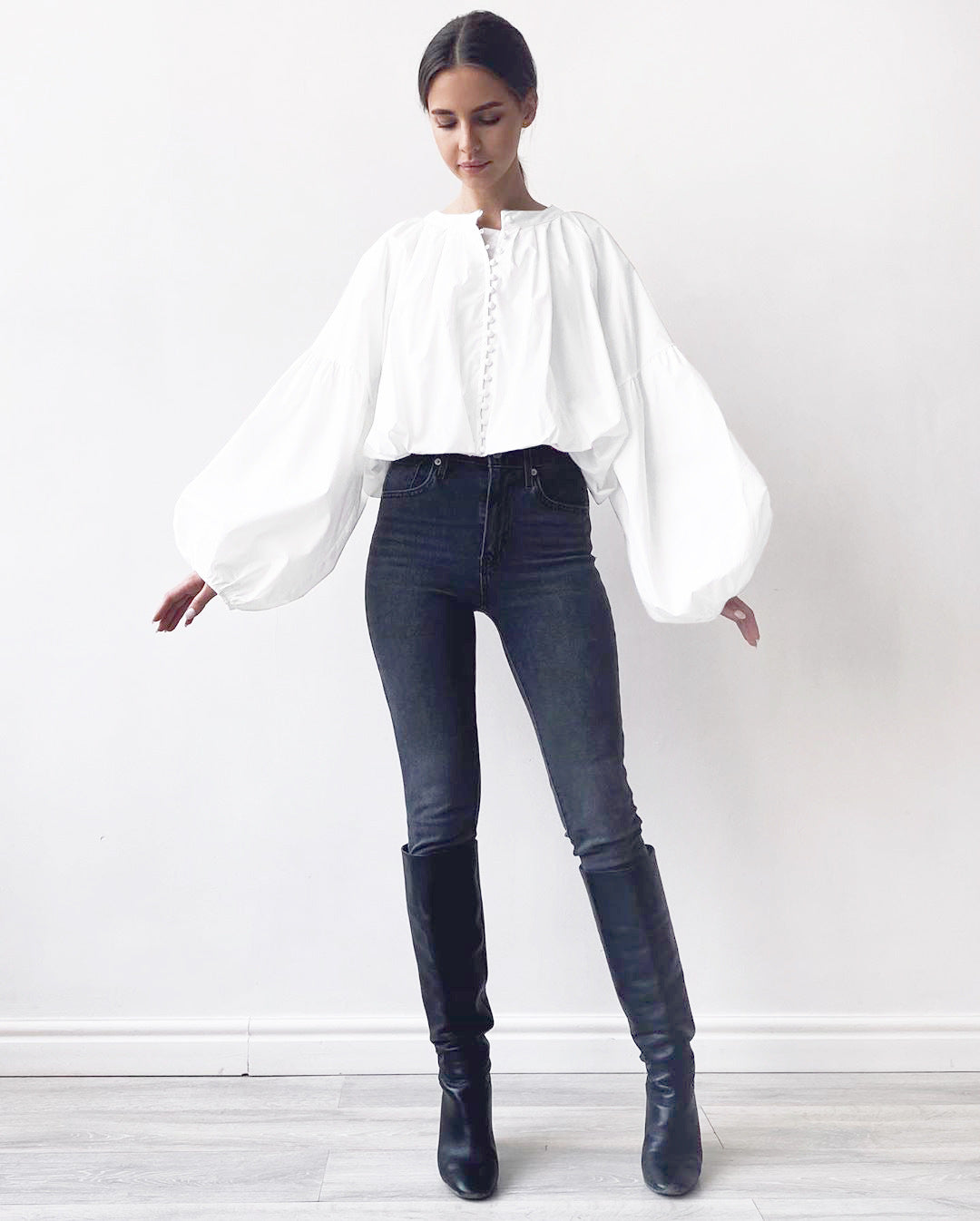Single-breasted Puff Lantern Sleeve Shirts