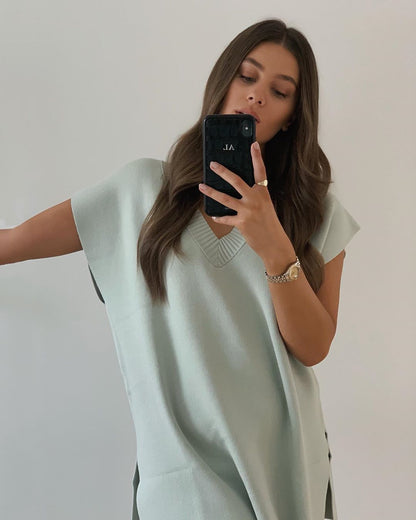 V-neck Slit Knit Splicing Vest Sweater
