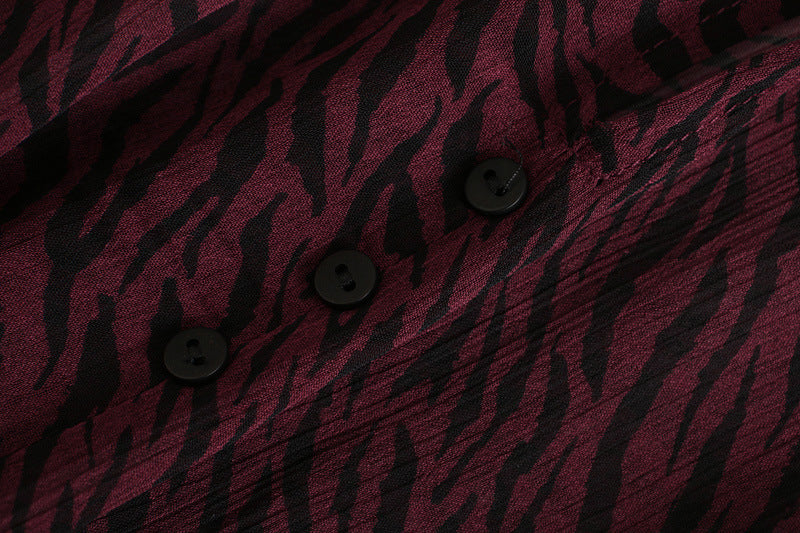 Lace-up Splicing Button Animal Pattern Floral Printed Mini Dress