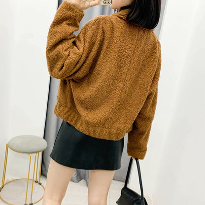 Plush Button Lapel Collar Jacket Coat Outerwear