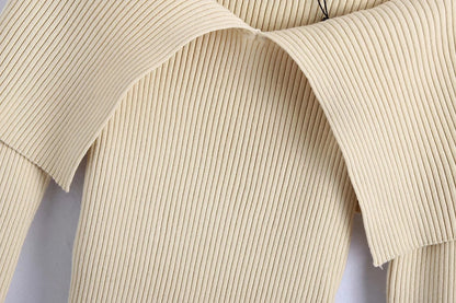 Sexy Pile Collar Off Shoulder Knit Sweater Blouse