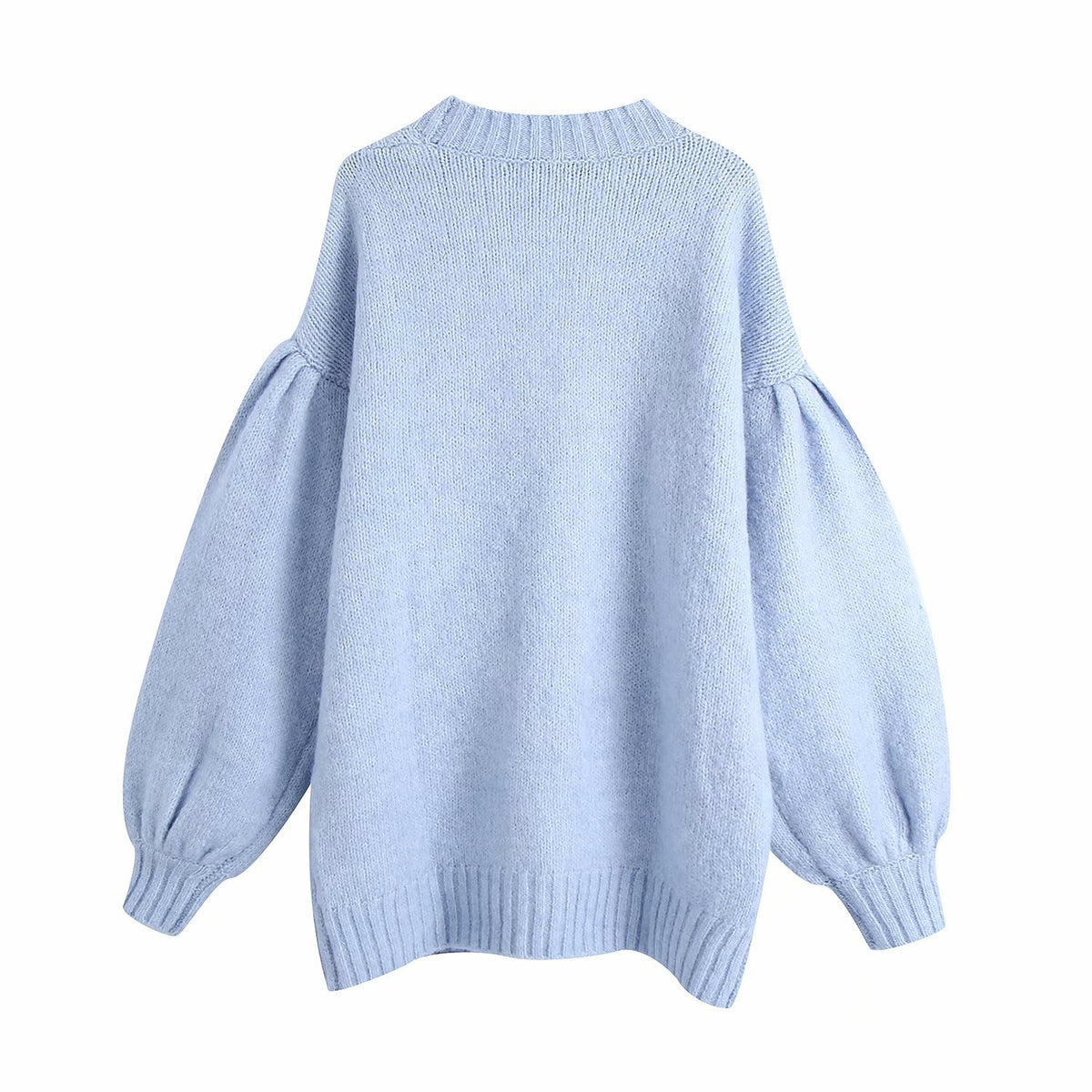 Single-breasted Lantern Sleeve V-neck Knit Cardigan Outerwear