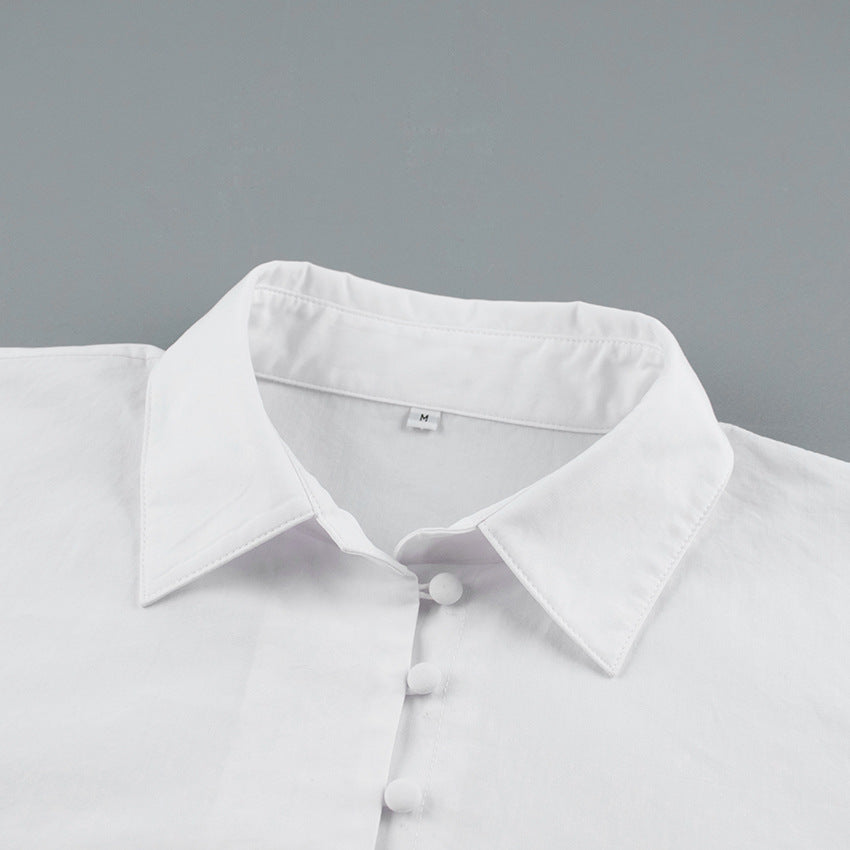 Pile Collar V-neck Single-breasted Flared Sleeve Shirts