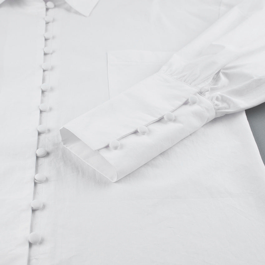 Pile Collar V-neck Single-breasted Flared Sleeve Shirts