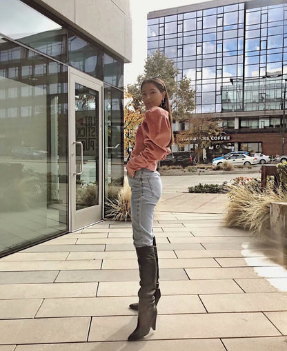 Corduroy Square Collar Puff Bubble Sleeve Shirt Crop Tops
