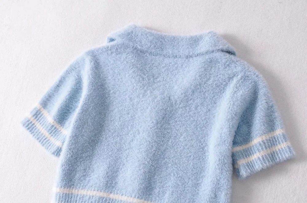 Pile Collar Knit Single-breasted Pocket Mohair Sweater Cardigan