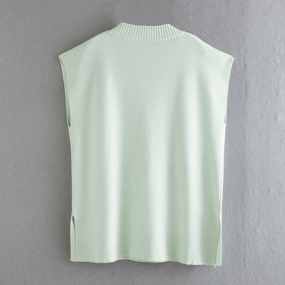 V-neck Slit Knit Splicing Vest Sweater
