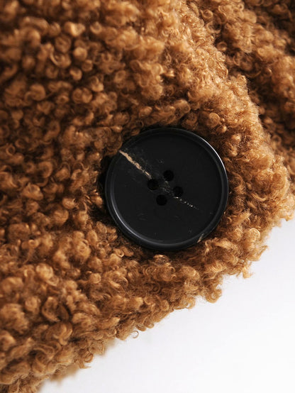 Plush Button Lapel Collar Jacket Coat Outerwear