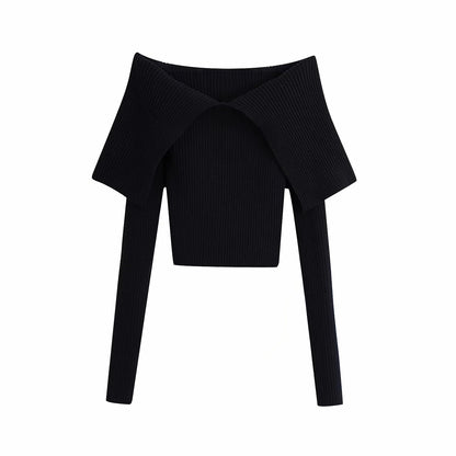 Sexy Pile Collar Off Shoulder Knit Sweater Blouse