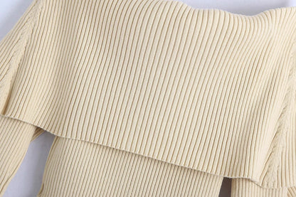 Sexy Pile Collar Off Shoulder Knit Sweater Blouse
