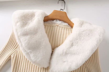 Fur Collar Sleeve Single-breasted Vintage Stripe Cardigan