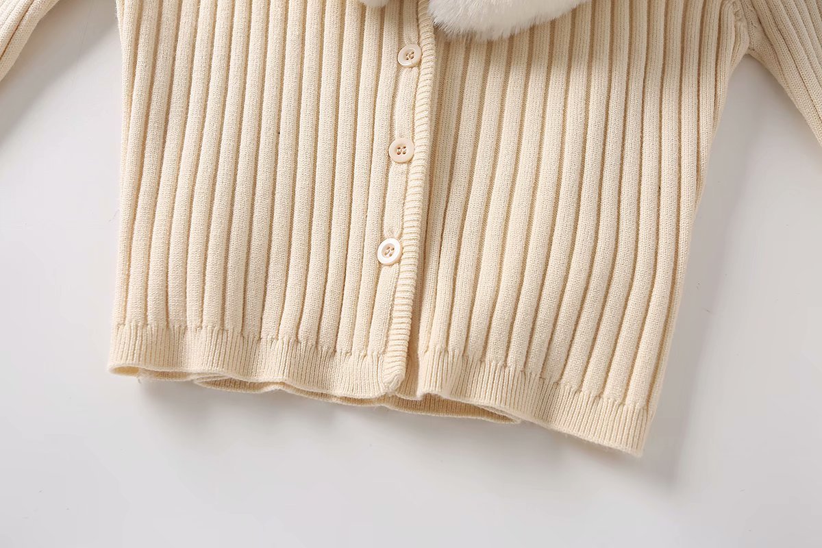 Fur Collar Sleeve Single-breasted Vintage Stripe Cardigan