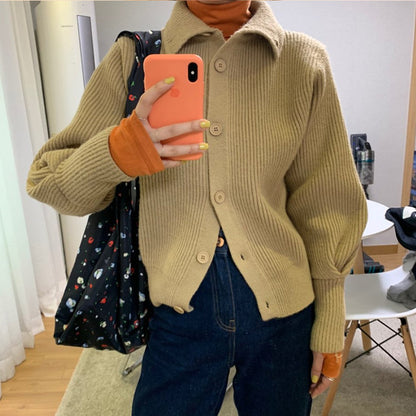 Single-breasted Vintage Lapel Sweater Outerwear Grey