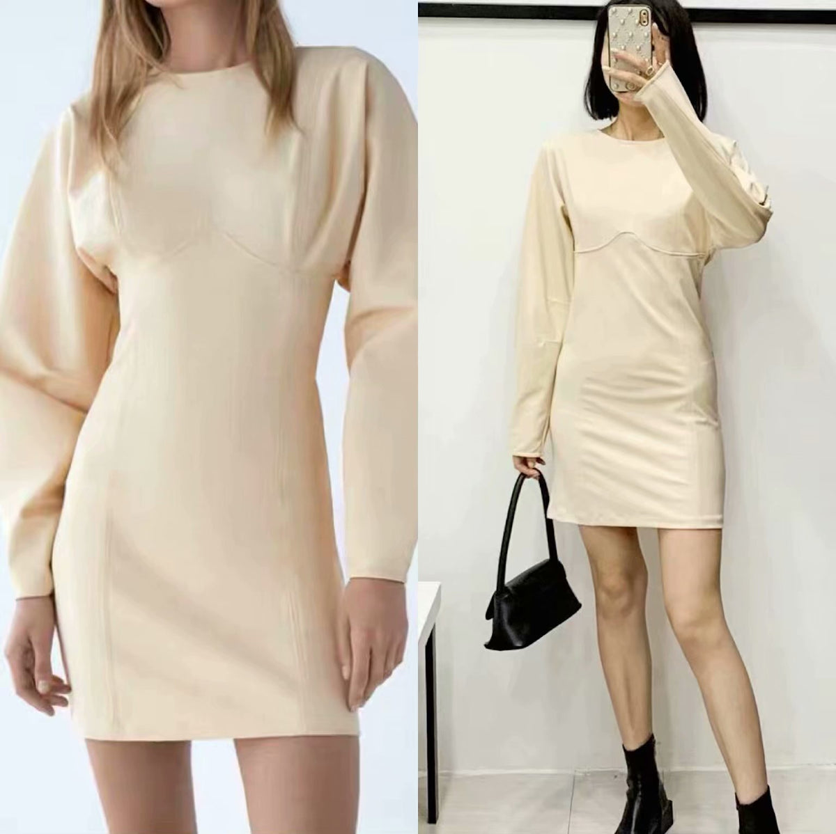 Round Neck Splicing Bodycon Mini Dress