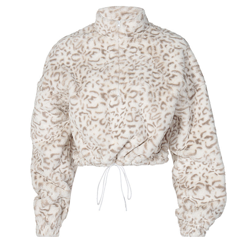 Furry Zipper High Collar Sweatshirts Shirts Blouses