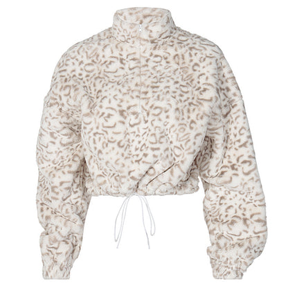 Furry Zipper High Collar Sweatshirts Shirts Blouses