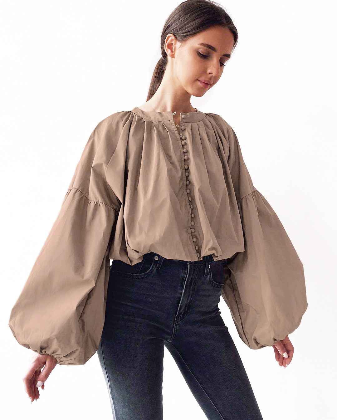 Single-breasted Puff Lantern Sleeve Shirts