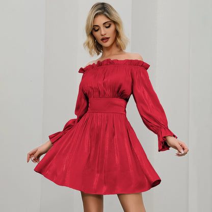 Off Shoulder Ruffled Skater Backless Mini Dresses