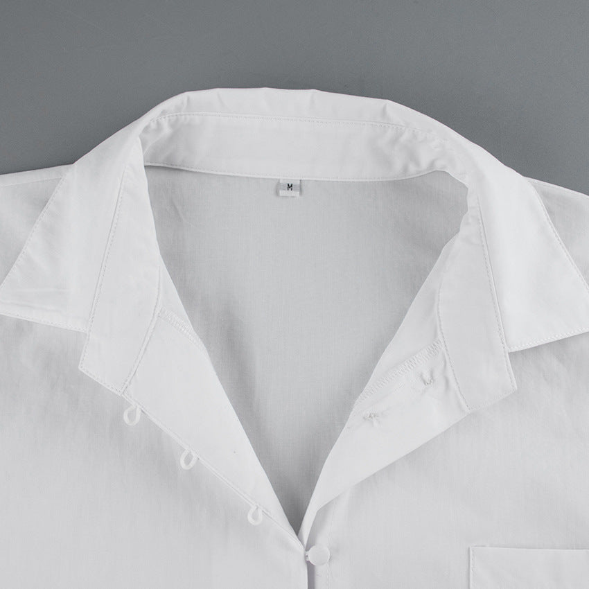 Pile Collar V-neck Single-breasted Flared Sleeve Shirts