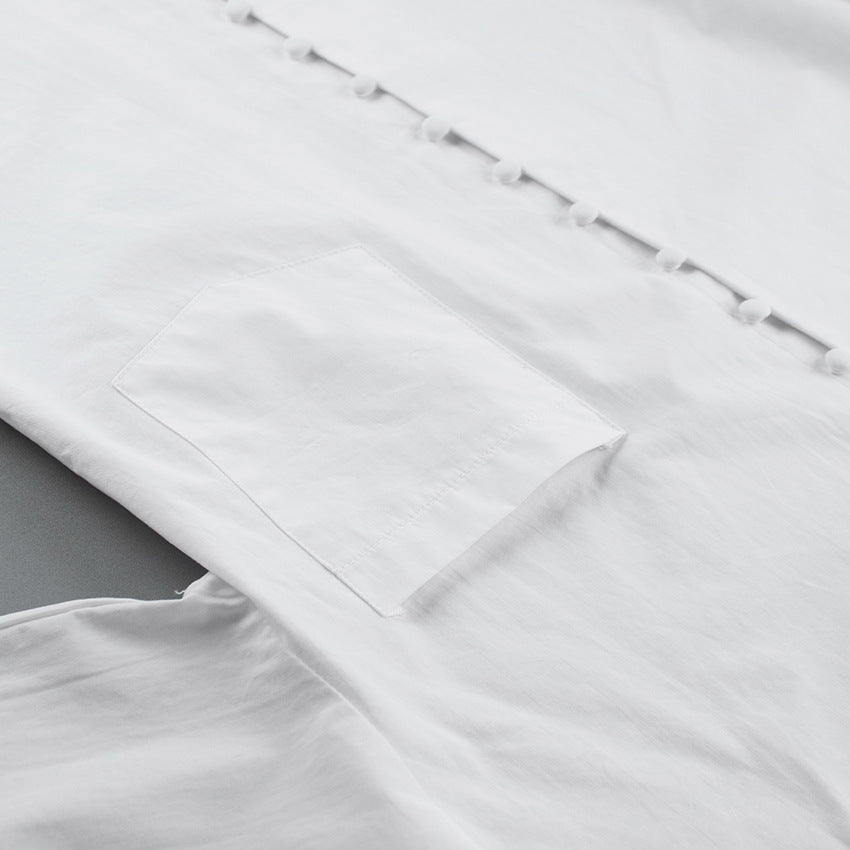 Pile Collar V-neck Single-breasted Flared Sleeve Shirts