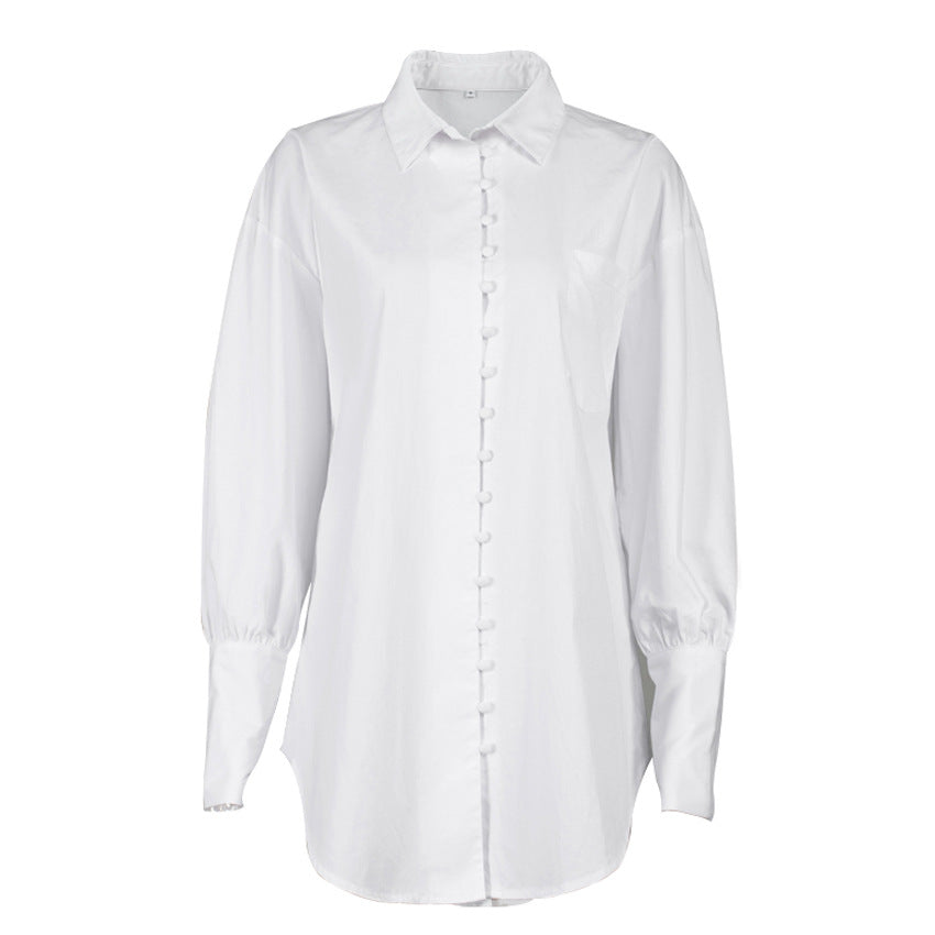 Pile Collar V-neck Single-breasted Flared Sleeve Shirts