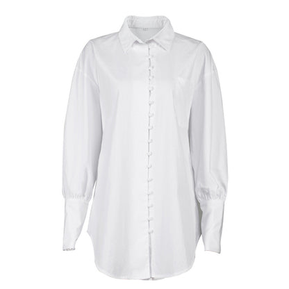 Pile Collar V-neck Single-breasted Flared Sleeve Shirts