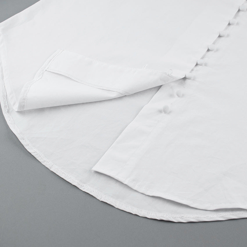 Pile Collar V-neck Single-breasted Flared Sleeve Shirts