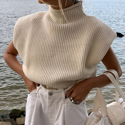 Sleeveless High-collared Shoulder Padded Pads Sweaters