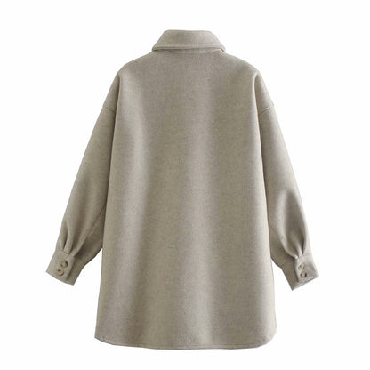 Pile Collar Pocket Single-breasted Woolen Outerwear Coat